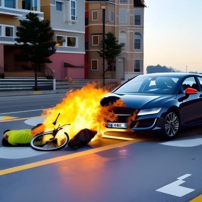 자전거와 자동차가 사고가 나서 불이 붙었다 자전거와 자동차의 교통사고 과실 비율이 궁금해진다